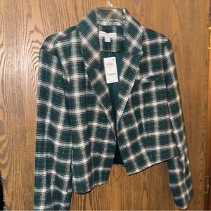 Chic Green Multi Colored Plaid Women's Blazer Size Large-NWT